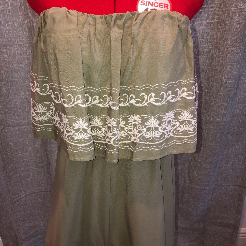 Olive Green Embroidered Romper